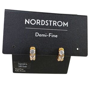 Nordstrom Demi Fine Gold Layered 14K Cubic Zirconia Hoop‎ Earrings Nickel Free